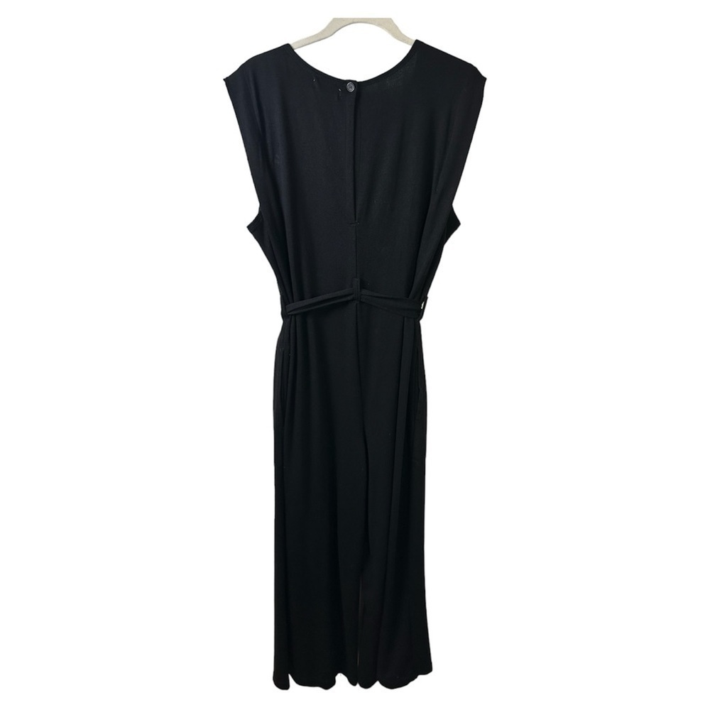 Max Studio Jumpsuit Womens Large Black Wide Leg Belted Stretch Sleeveless Formal - Picture 2 of 11